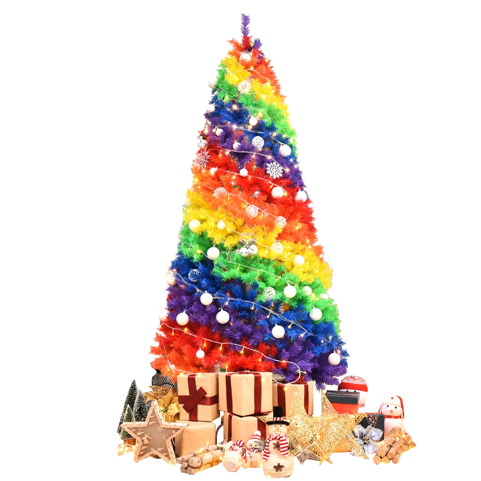 

7FT Rainbow Artificial Christmas Tree, Full Pine Xmas Tree Holiday Seasonal Decoration for Home, Shop, Party