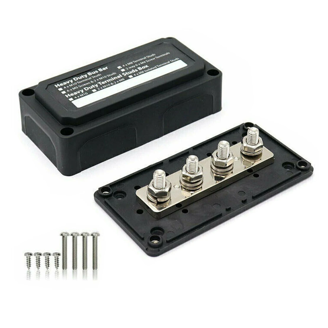 12-48V 300A M8 Studs Bus Bar Power Distribution Box Terminal Block Black Universal for Car Trucks RV Marine Boat