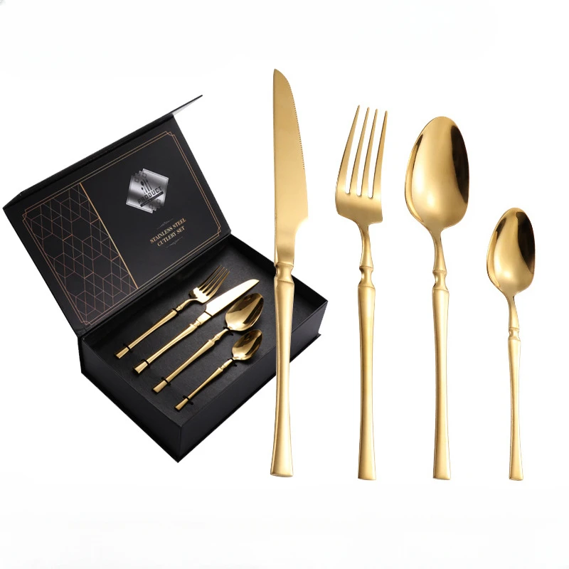 24 Pieces Gold Cutlery Set Stainless Steel Tableware Knife Fork Spoon Sliver Set Dinnerware Kitchen Accessories