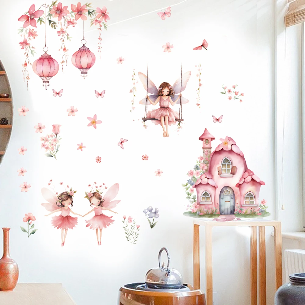 Pink Elf Fantasy Castle Princess Wall Sticker Children\'s Room Girl\'s Room Decoration Kindergarten Wallpaper Mural Art Poster