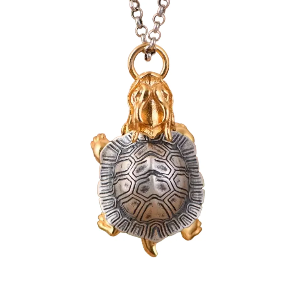

Gold Bronze Activity Foot Turtle Dragon Turtle Men's Pendant 925 Silver Chinese Mythology Cute 3D Animal Pendant Ethnic Jewelry