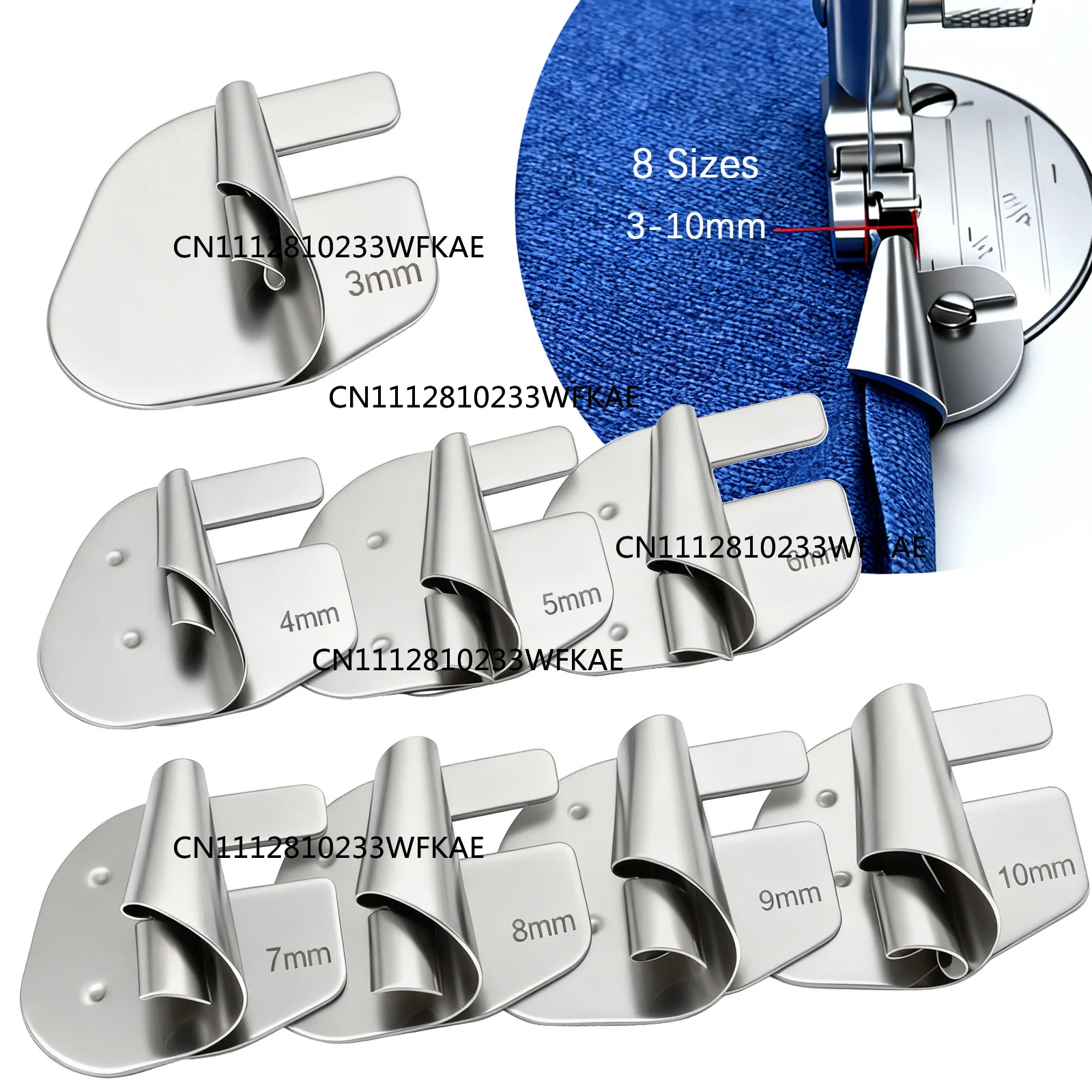 8 Pcs Rolled Hemmer Foot Set 3-10mm with Pull Tube, Spiral Edge Roller Presser Feet for Sewing Machine Quick Tools & Accessories