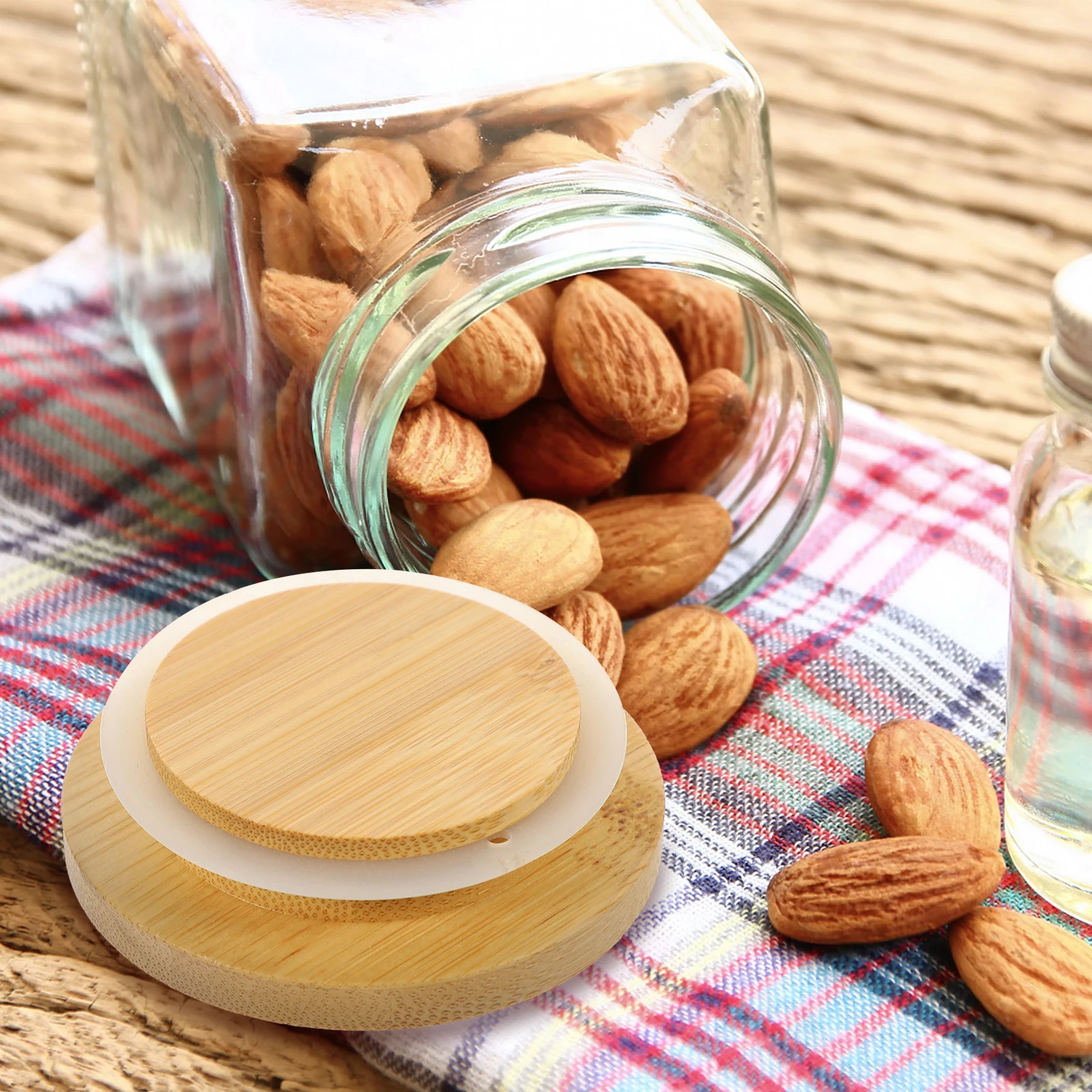 

6 Pcs Storage Jar Glass Bottle Cap Jars with Lids Bamboo Wide Mouth Canning Wood