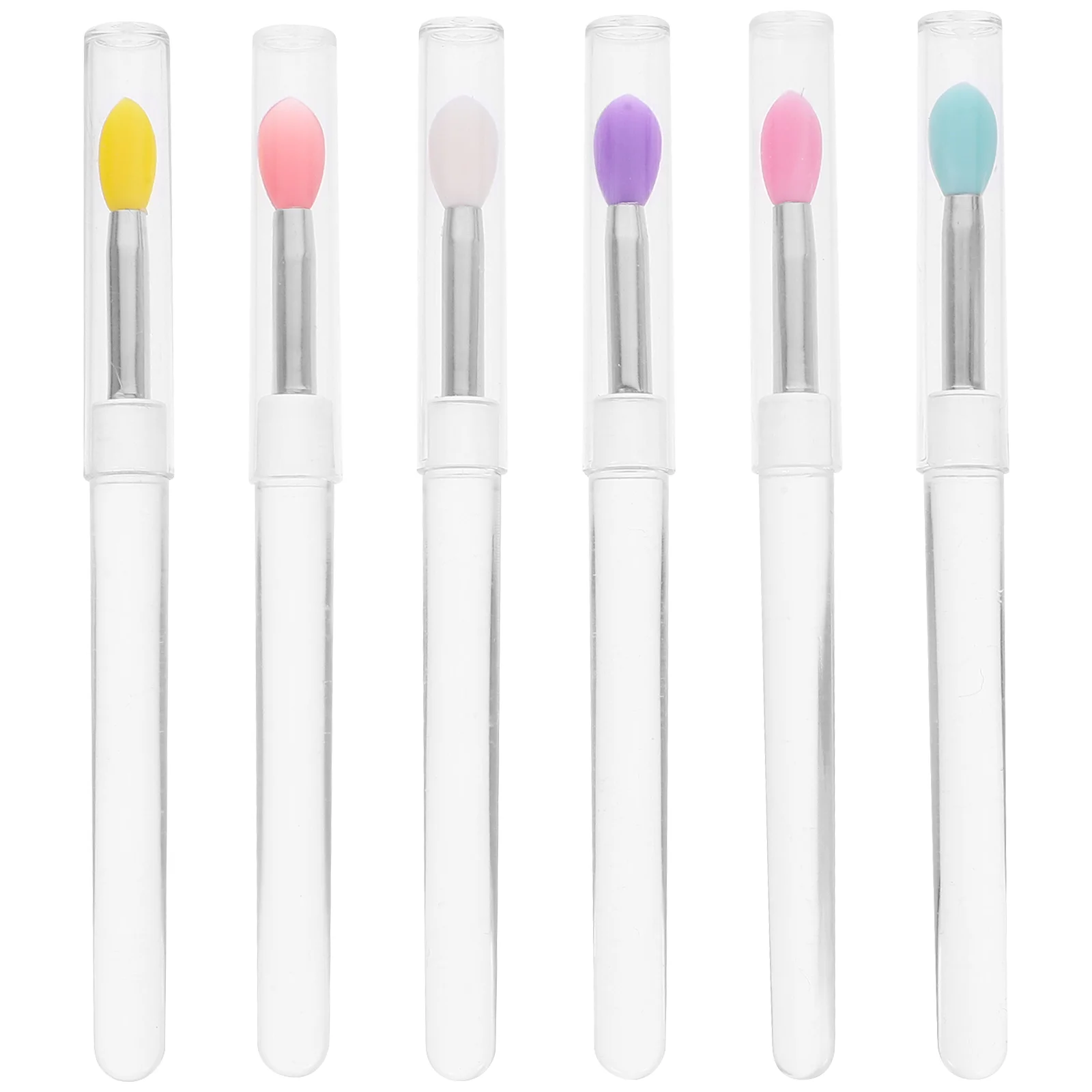 6 Pcs Small Lip Brush with Lid Glosses Lipstick Applicator Wands Makeup Tools Eyeshadow Applicators Silicone Plastic Mask Scrub