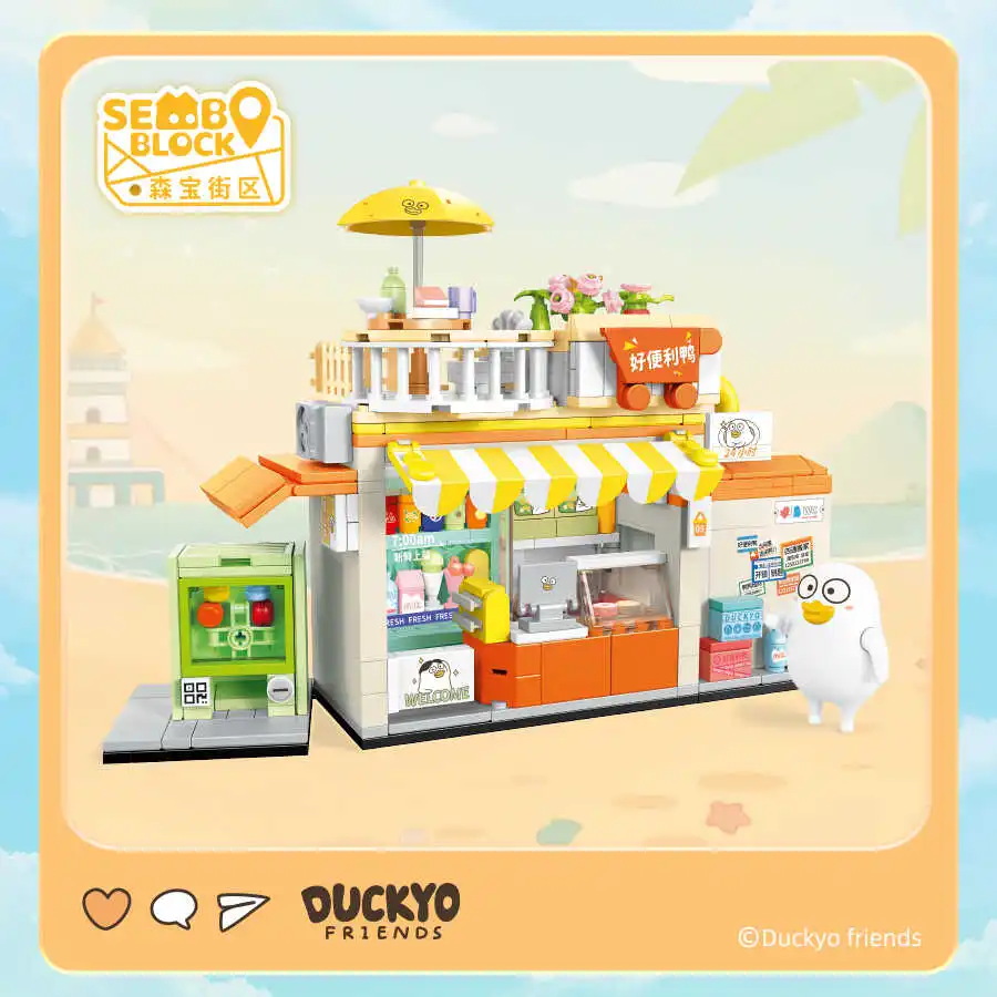 Sembo bloco liu chef macarrão casa pato vista de rua blocos de construção brinquedo diy modelo crianças presente