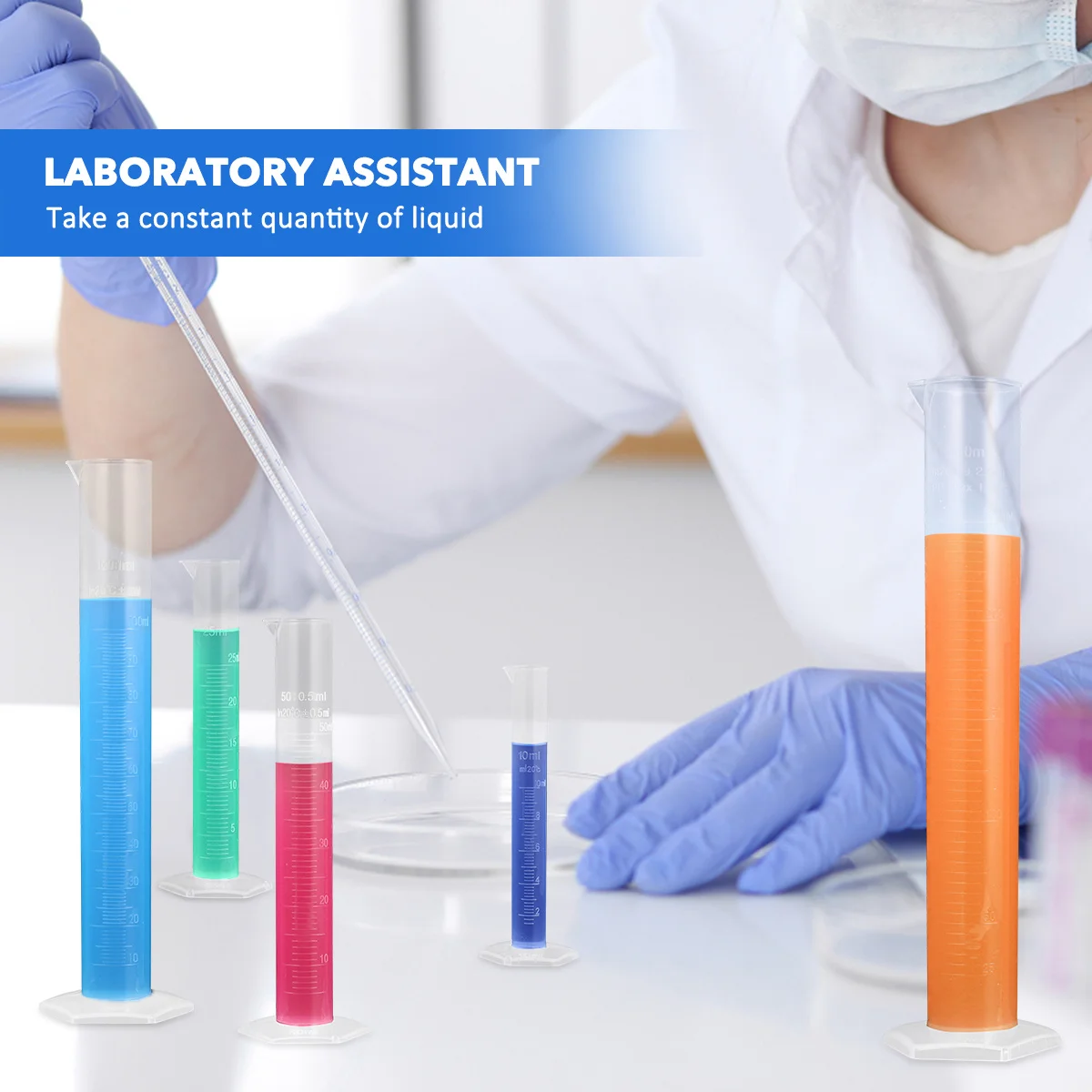 

5pcs Plastic Graduated Measuring Cylinder 10Ml 25Ml 50Ml 100Ml 250Ml Test Tube Science Tools For Liquid