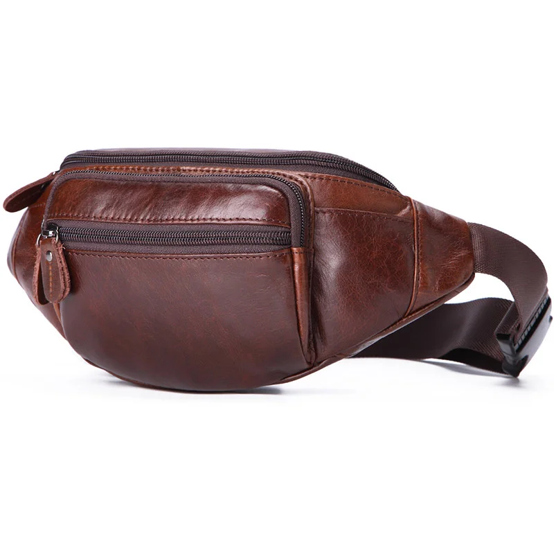 Bolsa de couro genuíno para homens, pacotes de viagem casuais, Fanny Pack masculino para telefone, bolsa de cinto de dinheiro