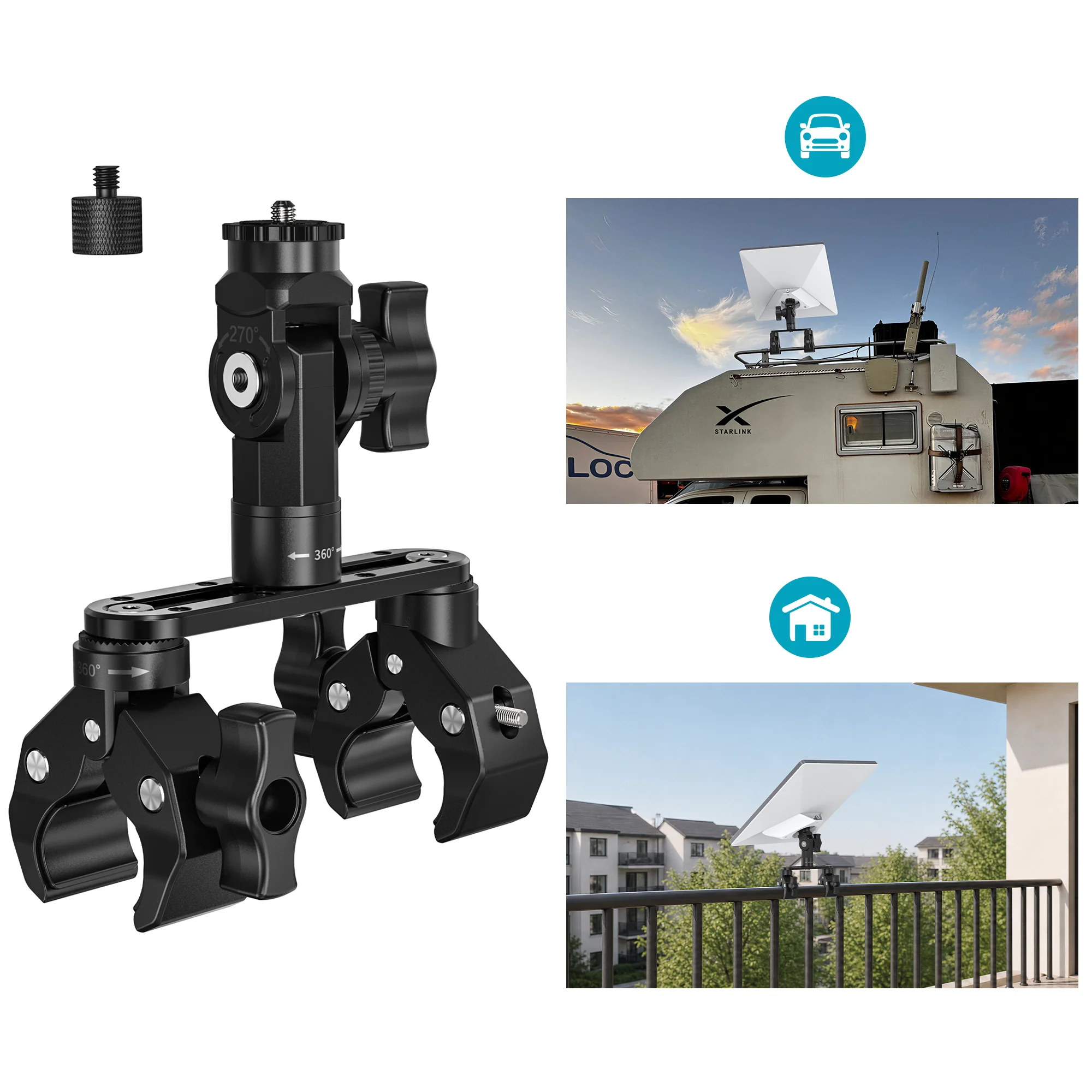 edup-sk0146s-pro-upgraded-mini-dish-mount-clamp-aluminum-alloy-dual-clamp-360°-rotation-270°-tilt-heavy-duty-pipe-bracket-for-rv