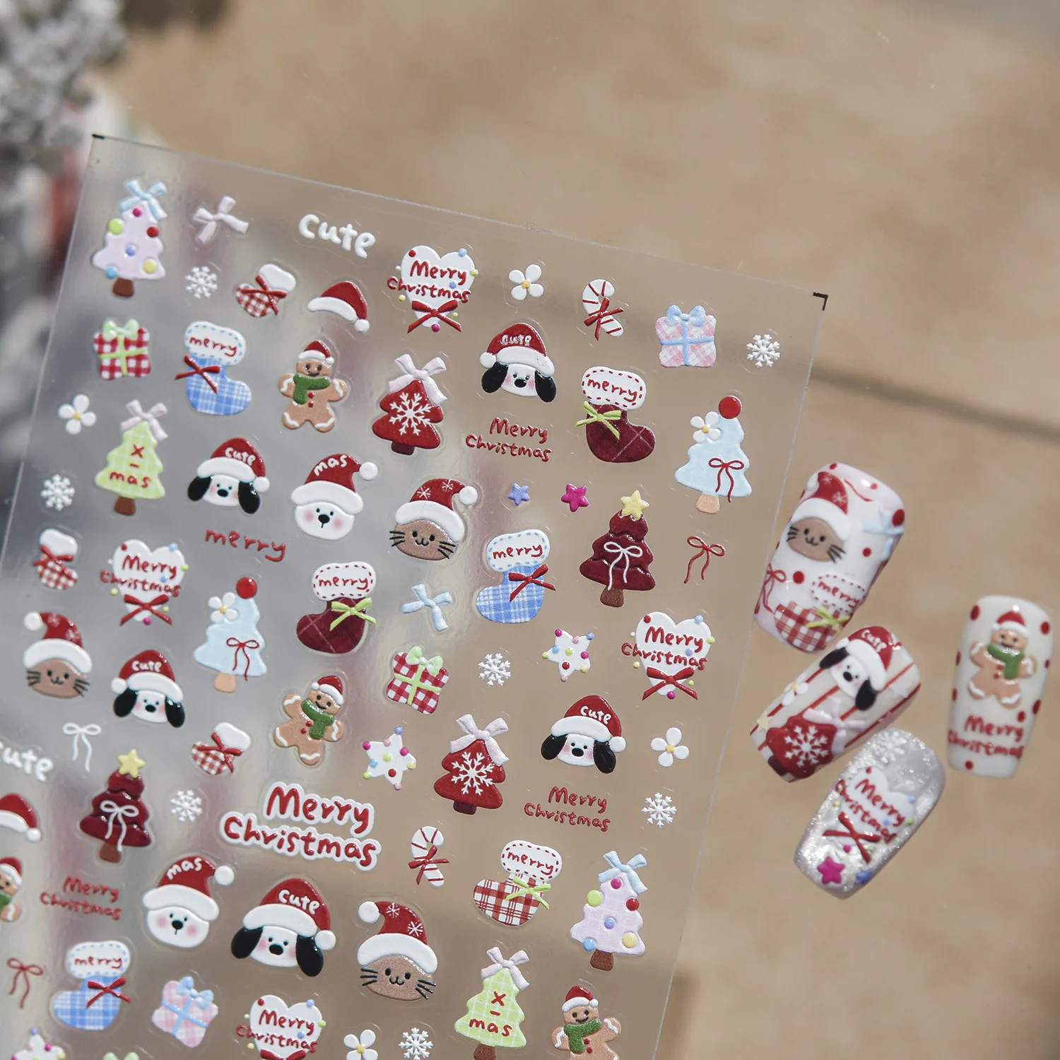 Christmas Nail Sticker Cute Santa Claus Gingerbread Man Gift Box Snowflake Cat Dog Nails Accessories Self Adhesive Nail Sticker