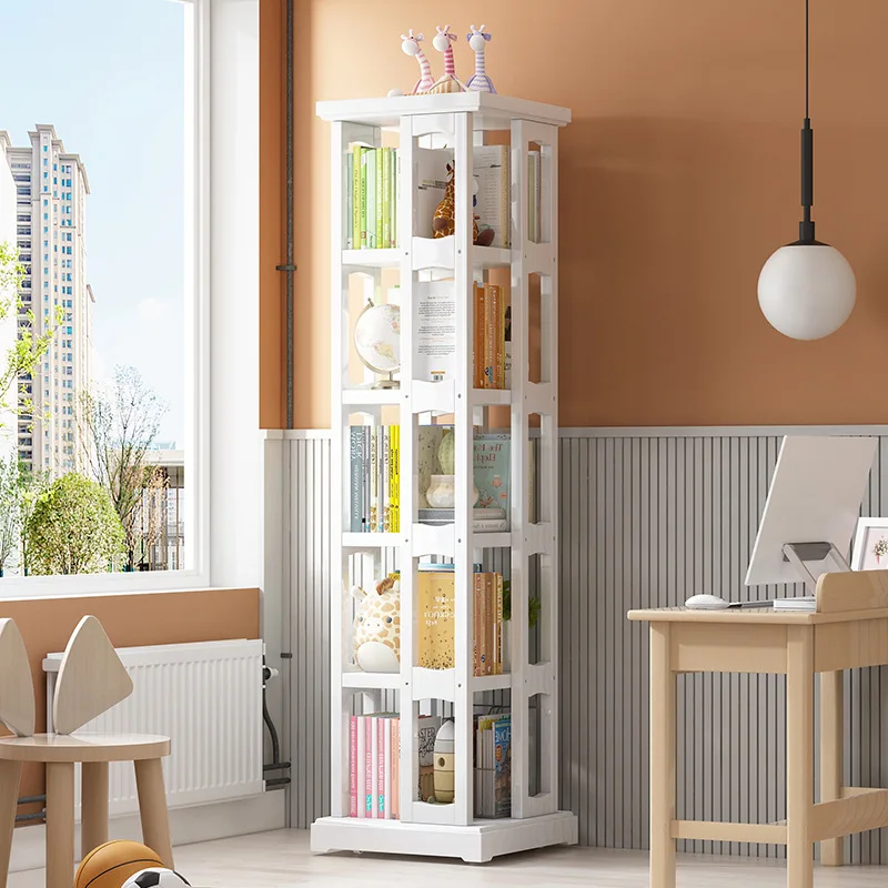 

ei-Movable Rotating bookshelf space saving white corner multi-functional simple estantería almacenamiento furniture home-