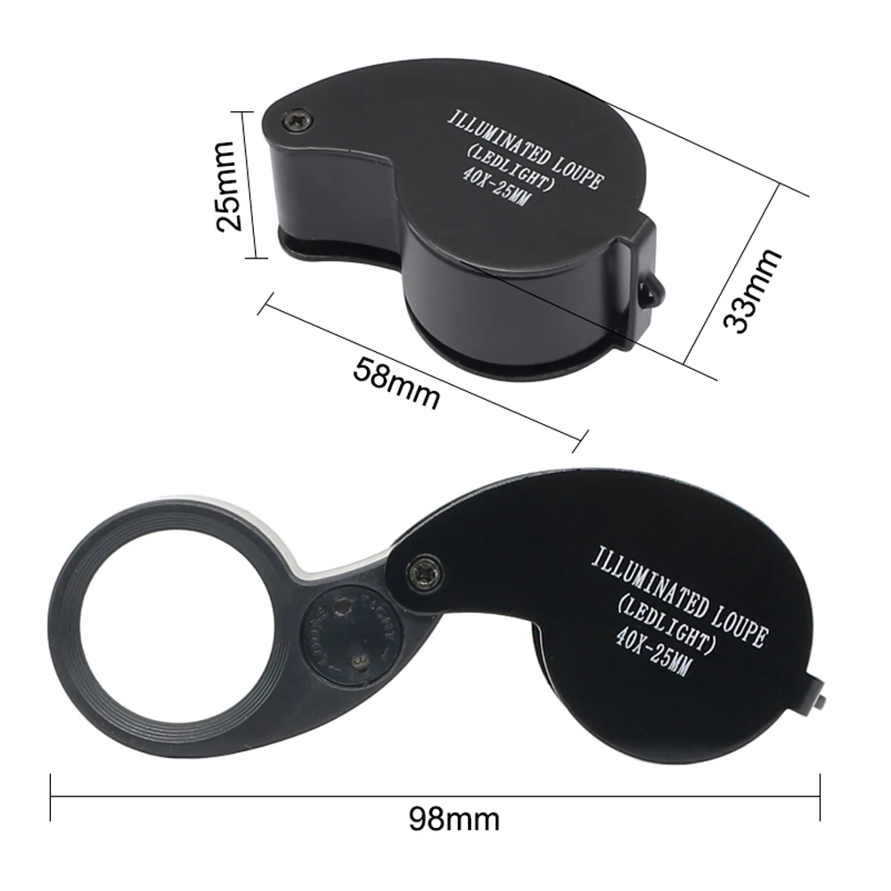 40X Magnifying Glass Jewelers Loupe Pocket Folding Magnifier With Light For Watch Coins Stamps Gems Jewelry Diamond Identifying