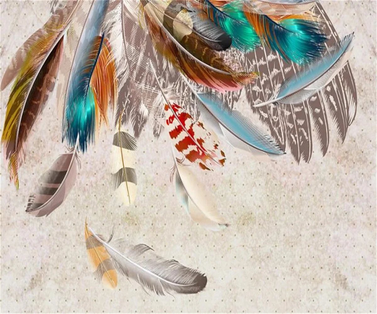 Customized wallpaper mural small fresh watercolor feather flower hand-painted TV sofa background wall 3d wallpaper