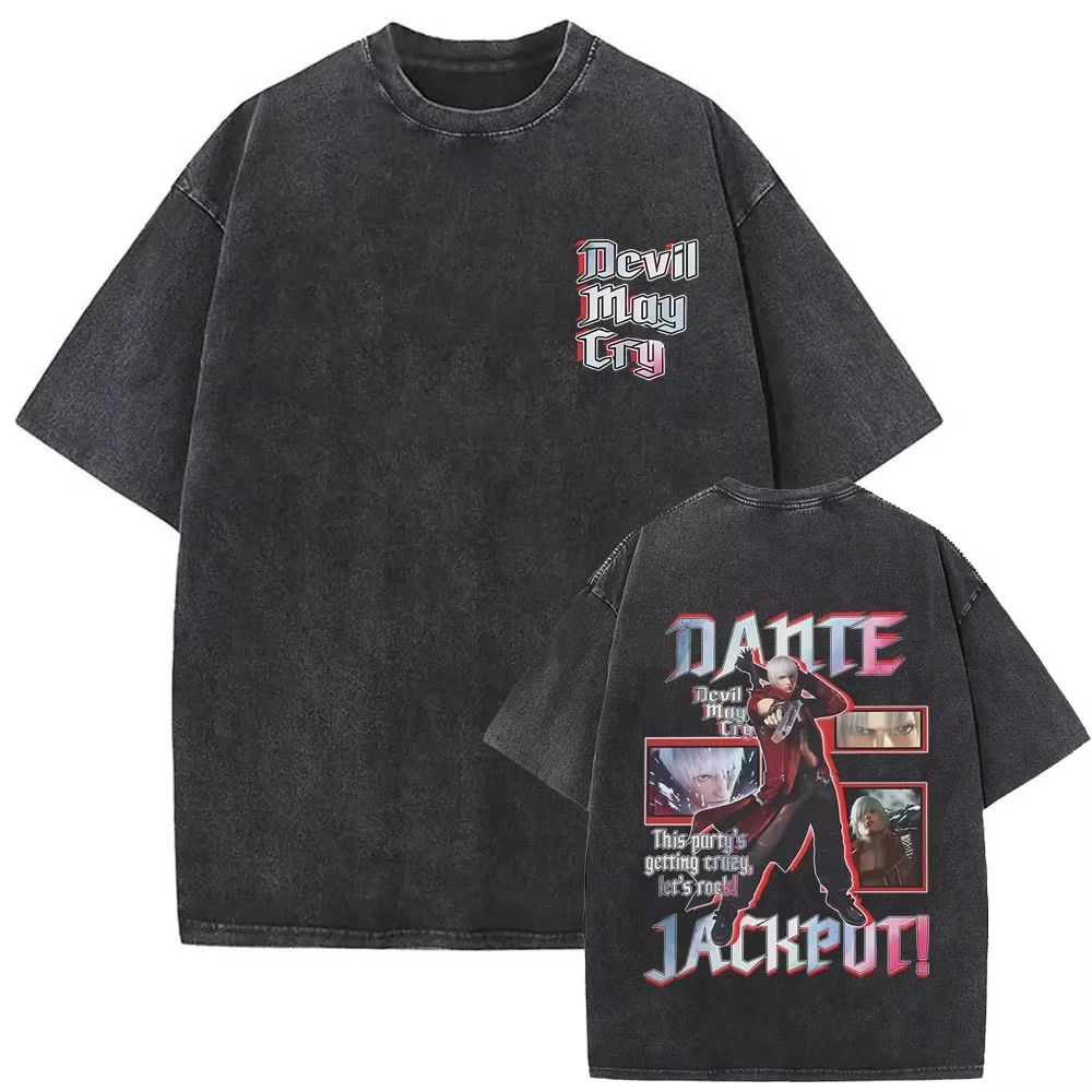 Camiseta Gráfica Vintage Lavada 2026 de Devil May Cry para Hombre, Estilo Gótico Retro Oversize de Manga Corta