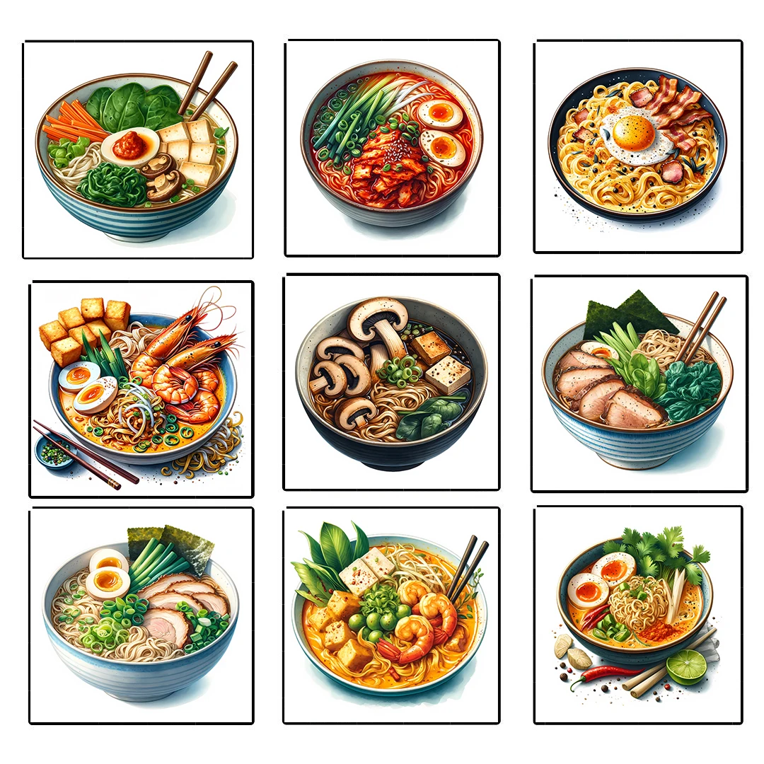 Classic Delicious Lamian Noodles Prawn Beef Egg Food Posters Prints Canvas Painting Wall Art Picture Living Room Home Decor