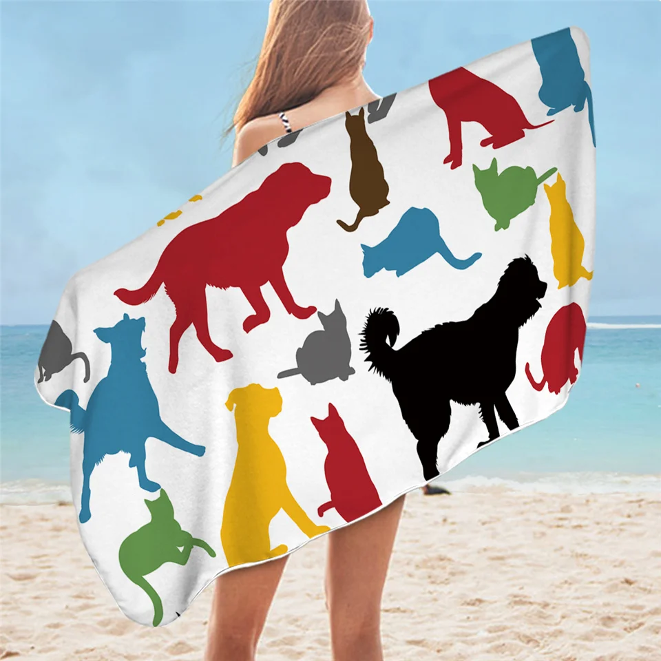 Hippie Pug Bath Towel Bathroom Microfiber Animal Cartoon Dog Beach Towel for Adult Cute Bulldog Blanket 75x150cm Bath Towels