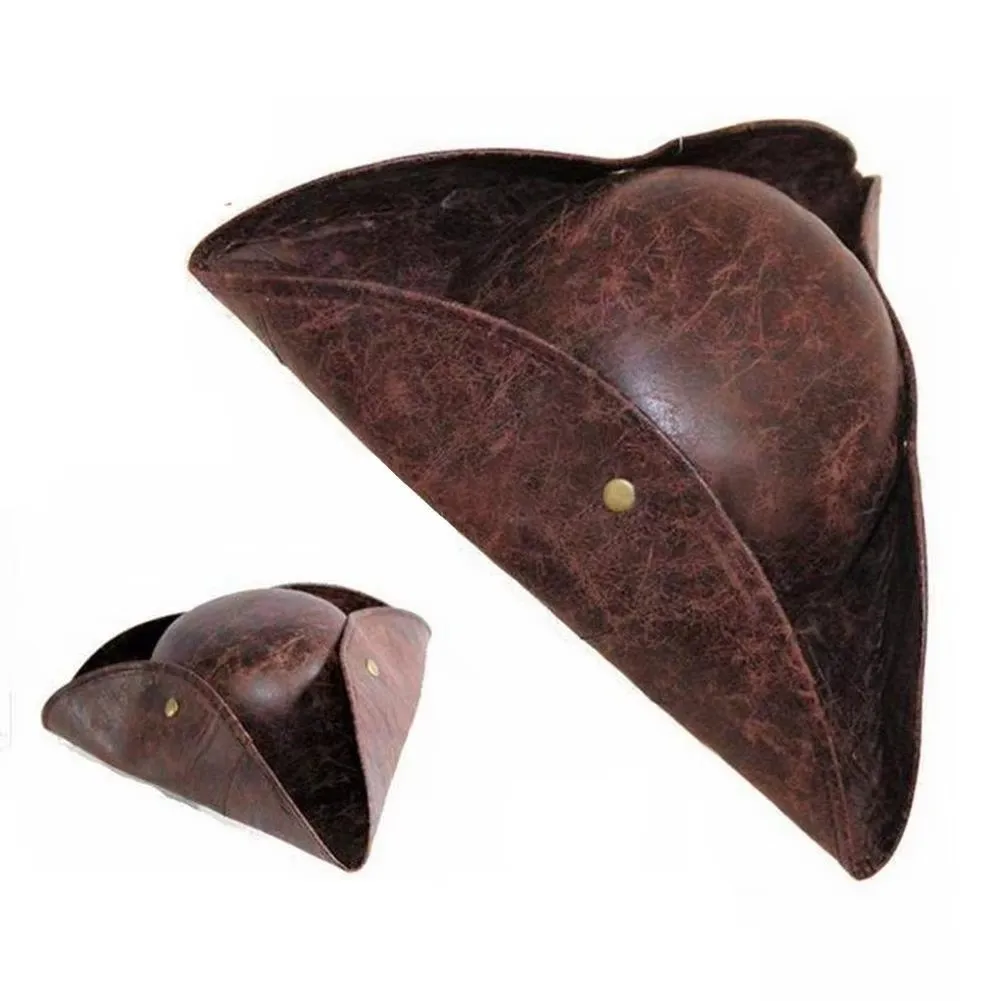 Halloween Faux Leather Pirate Hat Captain Hat Brown for Adult Men Women Cosplay Costume Accessories Exquisite Photography Props