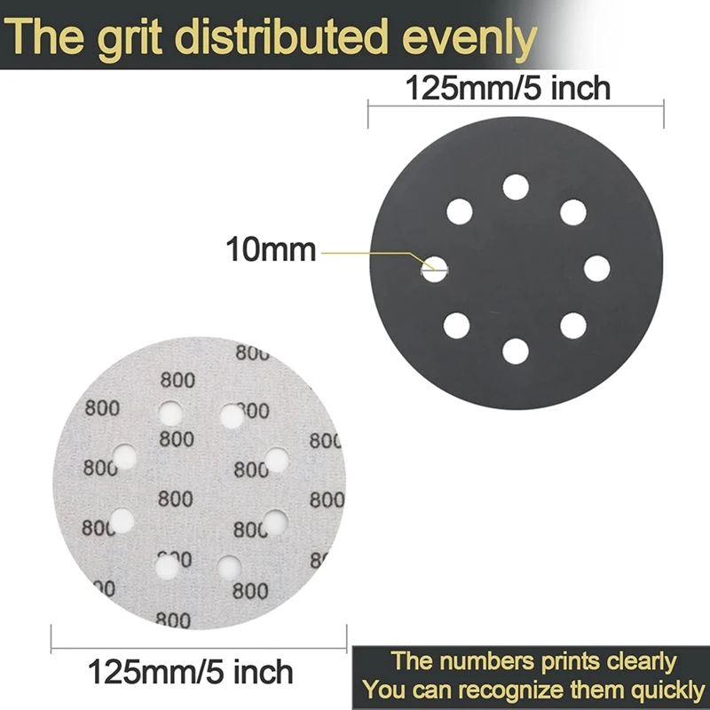 BAAG-100 Buah Cakram Pengamplasan Basah Kering 125Mm,5 Inci 8 Lubang Amplas Kait dan Lingkaran 400-7000Grits Bermacam-macam Set untuk Orbital Sander