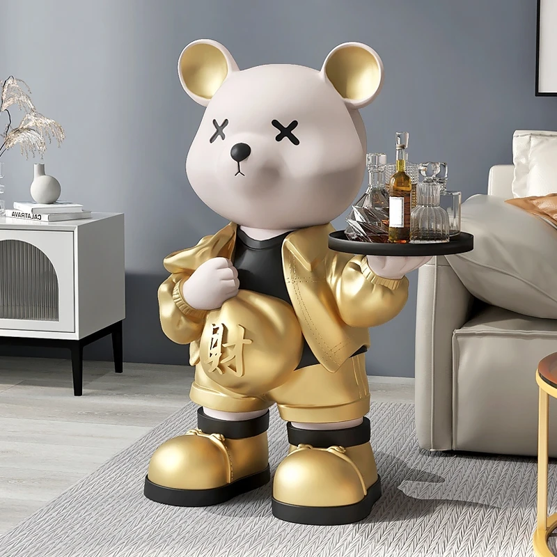 

Modern Crafts Interior Decoration Ornaments Living Room Lucky Bear Figurine Tray Resin Animal Statue Large Size Home Decor Gift
