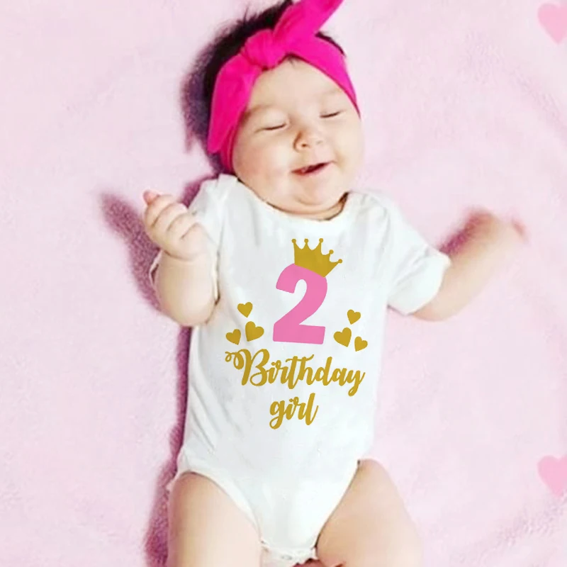 My 2st Birthday Newborn Summer Bodysuit Infant Body Baby Princess Short Sleeve Jumpsuit Baby Girl Birthday Party Outfits Clothes