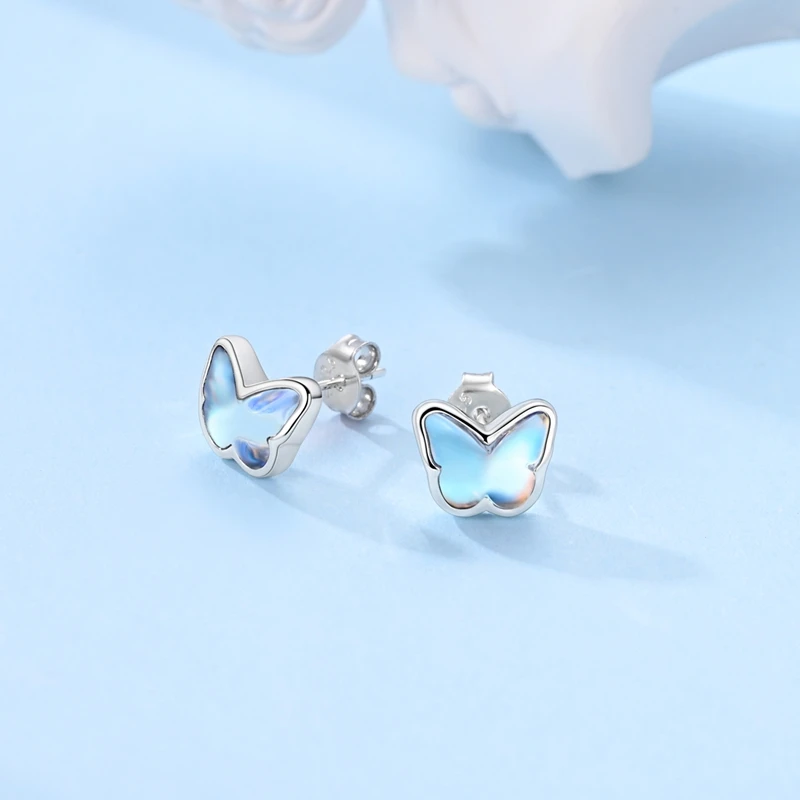 Kristal Zirkon 100% 925 Anting Perak Murni Anting Kancing Bintang Perak Zirkonia Kupu-kupu untuk Wanita Perhiasan Perak Murni