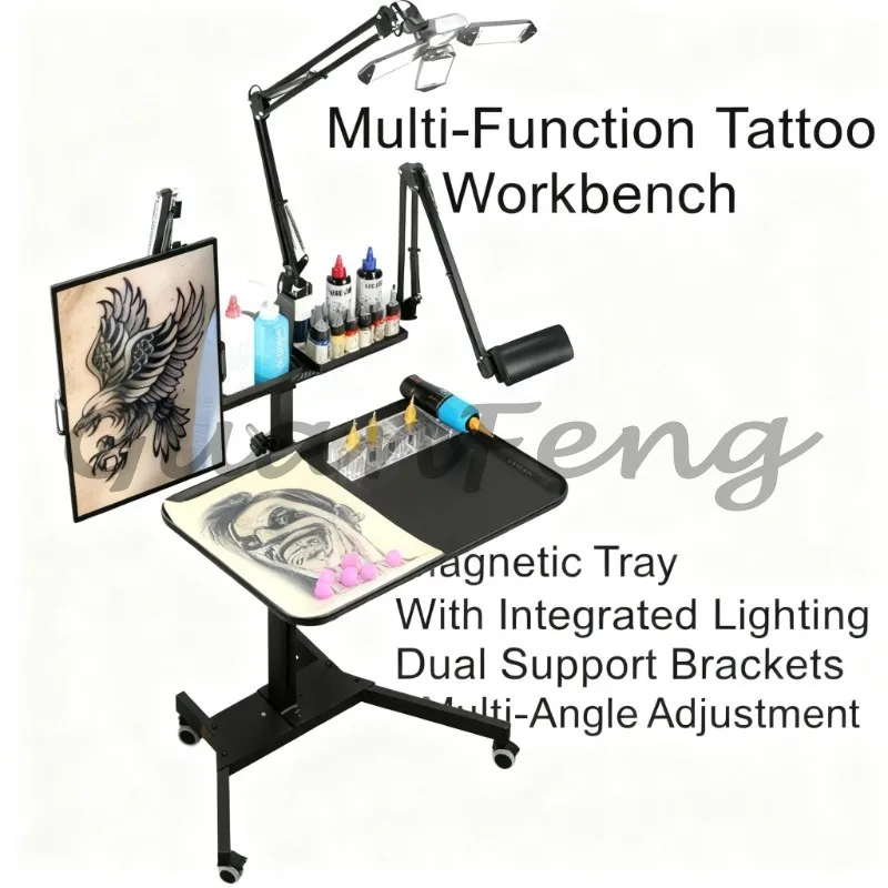 High-brightness Four-leaf Lamp Tattoo Workstation, Foldable Mobile Multi-function Tattoo Table, Ink Color Bracket