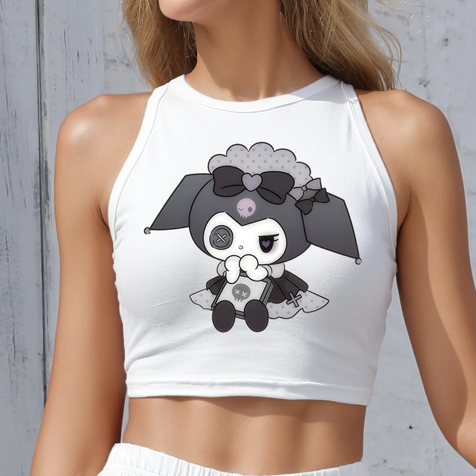 

KUROMI Sweet off shoulder crop top woman summer kawaii clothes Y2K TOPS street fashion versatile sexy inner outer style