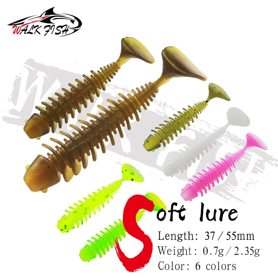 WALK FISH 10PCS 37mm/55mm Soft Lure Silicone Bait 45mm 60mm T Tail Soft Lure Fishing Lures Swimbait Wobblers Artificail Jig Lure