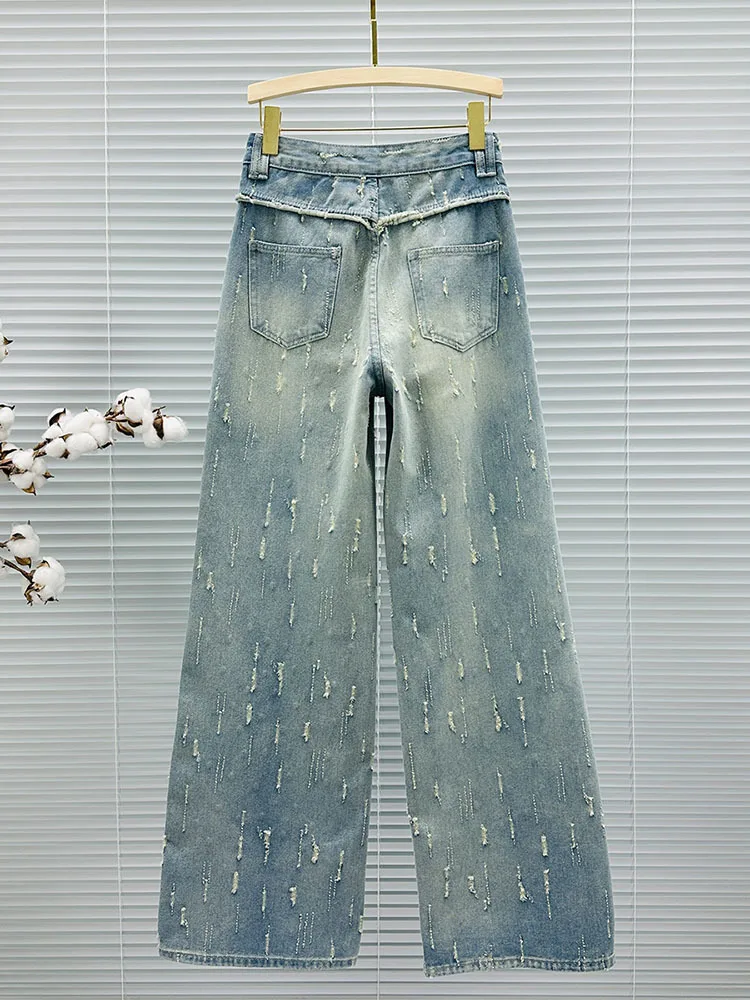 Imagem -02 - Diamante de Cintura Alta Feminino Calça Jeans Reta Solta Perna Larga Nova Moda Primavera 2024