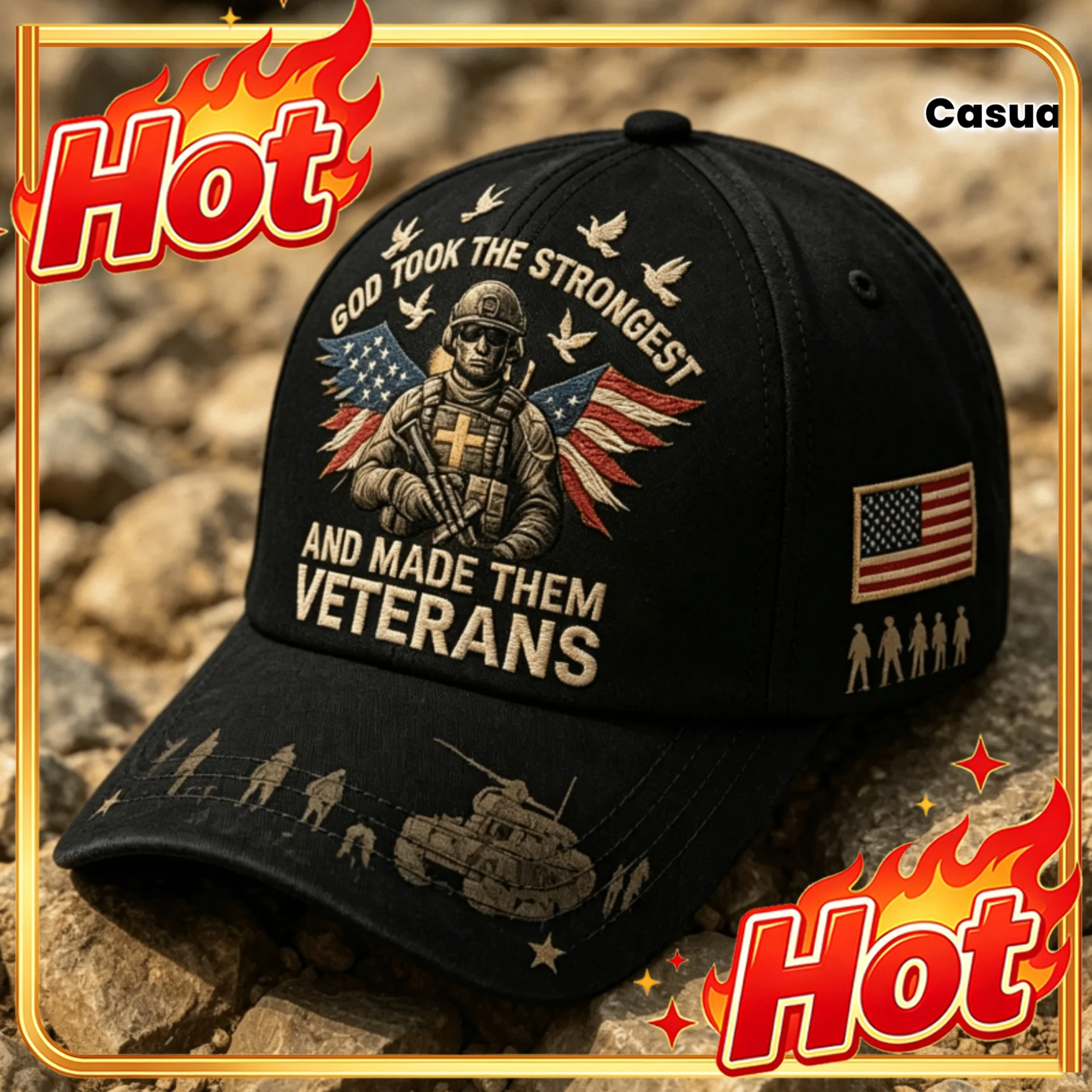 Custom Adjustable Vintage Washed Cap with God Took The Strongest And Made Them Veterans Print American Flag Patriotic