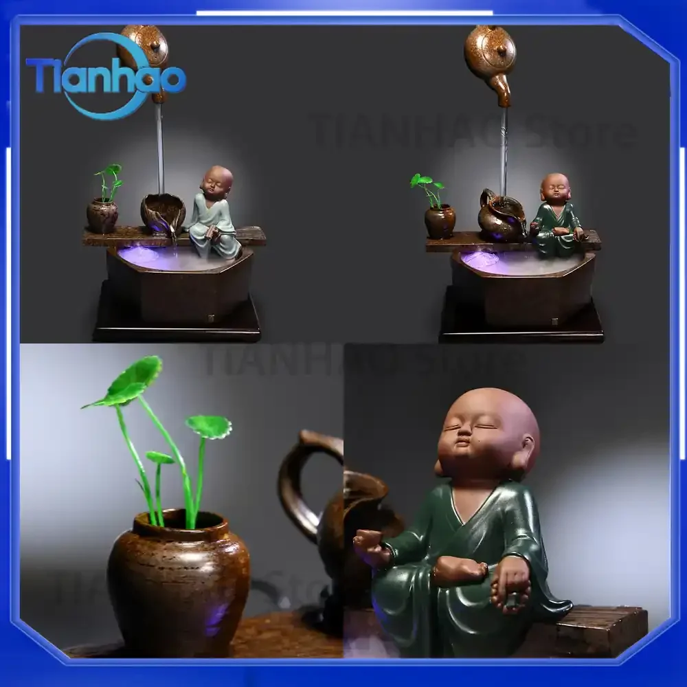 For Tianhu Floating Monk Water Fountain Desktop Humidifier Zen Ceramic Water Feature Fish Tank Decor