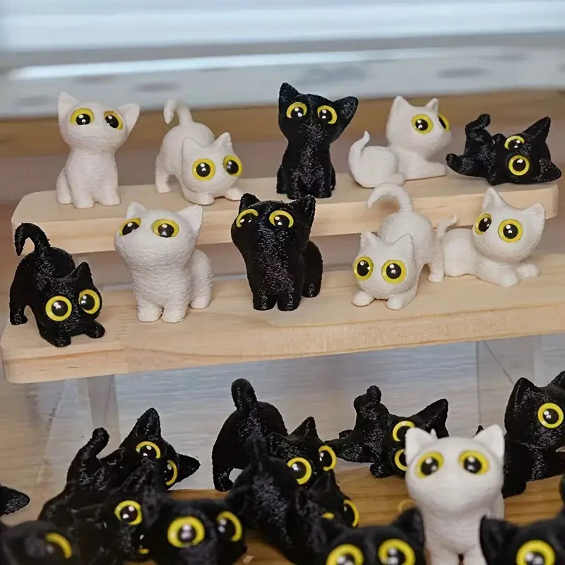 Mini Statues Miniature Cute Kitten Micro Landscape Crafts Small Ornaments Desktop Decoration 3D Printed Big-eyed Cat Ornaments