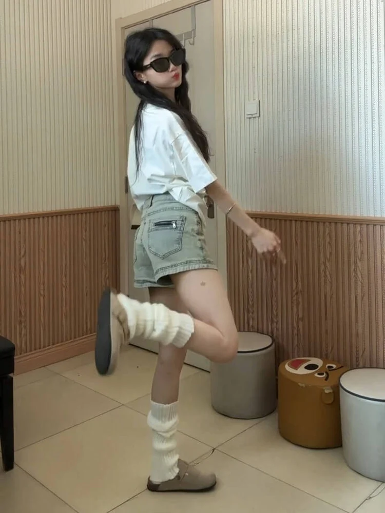 American Sle Hot Girl ort jean taille haute a-ligne minceur jambe large orts femmes été nouveau Faion pantalons décontractés