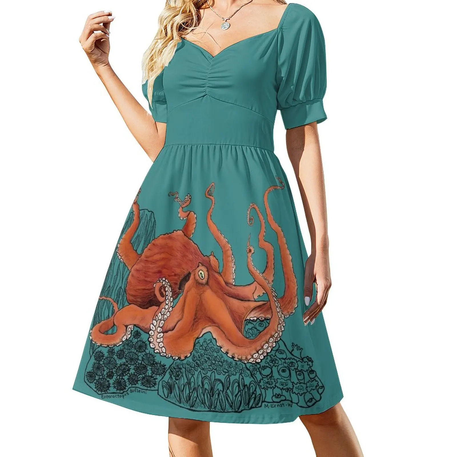 

Red Giant Octopus Doodle-teal Short-Sleeved Dress dress Casual dresses birthday dress for women luxury 2025