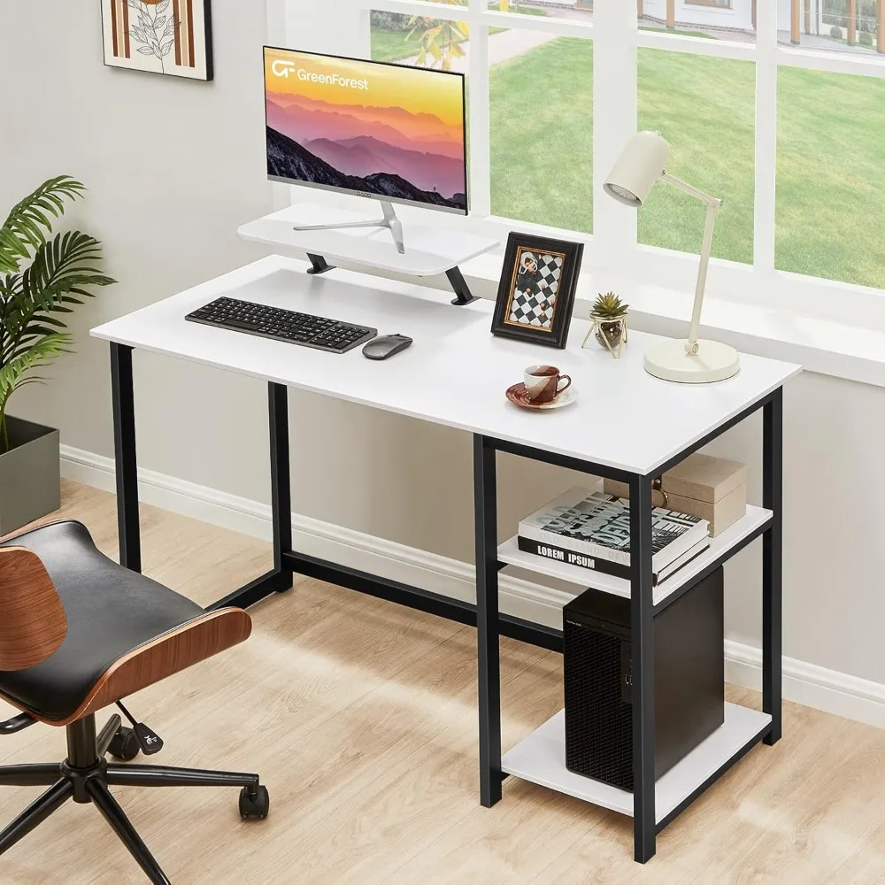 Computer Desk with Monitor Stand and Reversible Storage Shelves,39 inch Small Home Office Writing Study Desk for Small Spaces