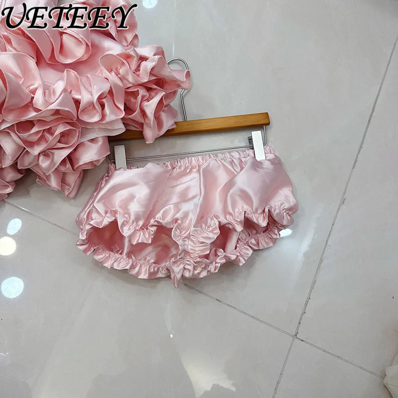Europeu e americano design francês bowknot ruched retalhos espinha de peixe sem alças mini vestido babados bainha vestidos curtos e shorts