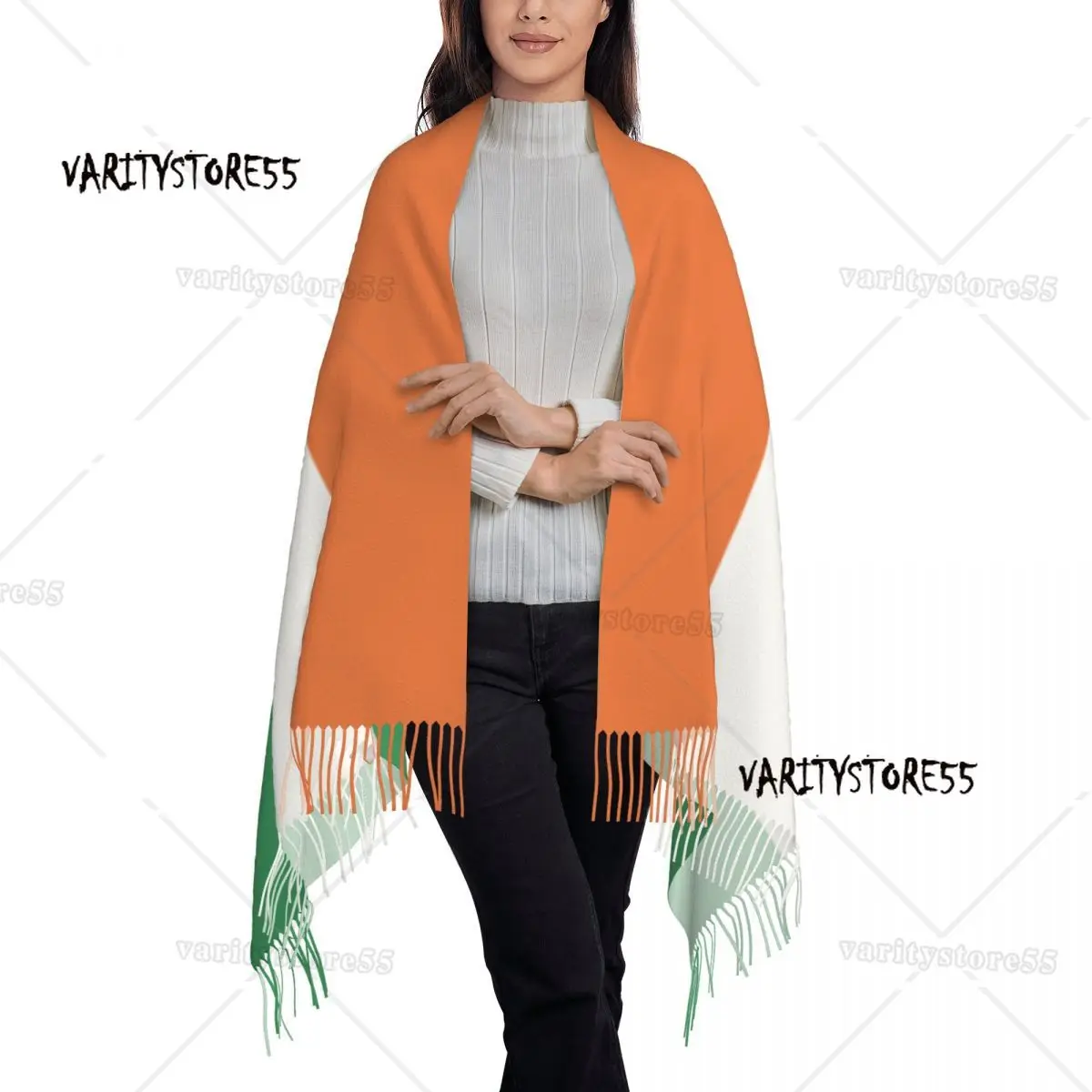 Ireland Flag Women's Pashmina Shawl Wraps Fringe Scarf Long Large Scarf