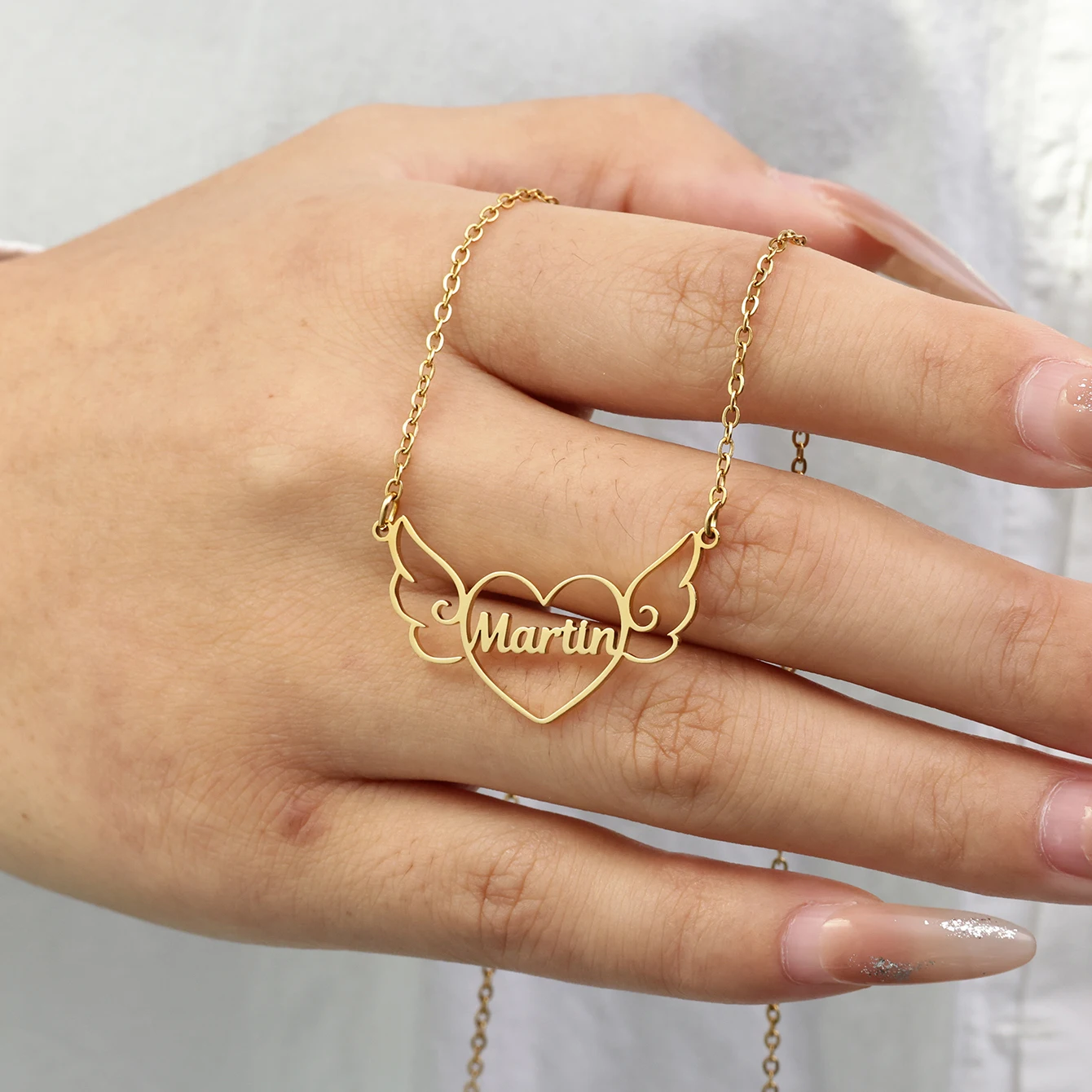 Custom Angel Wings Heart Name Necklaces For Women Stainless Steel Customized Pendant Necklace Personalized Neck Chain Jewelry view 4