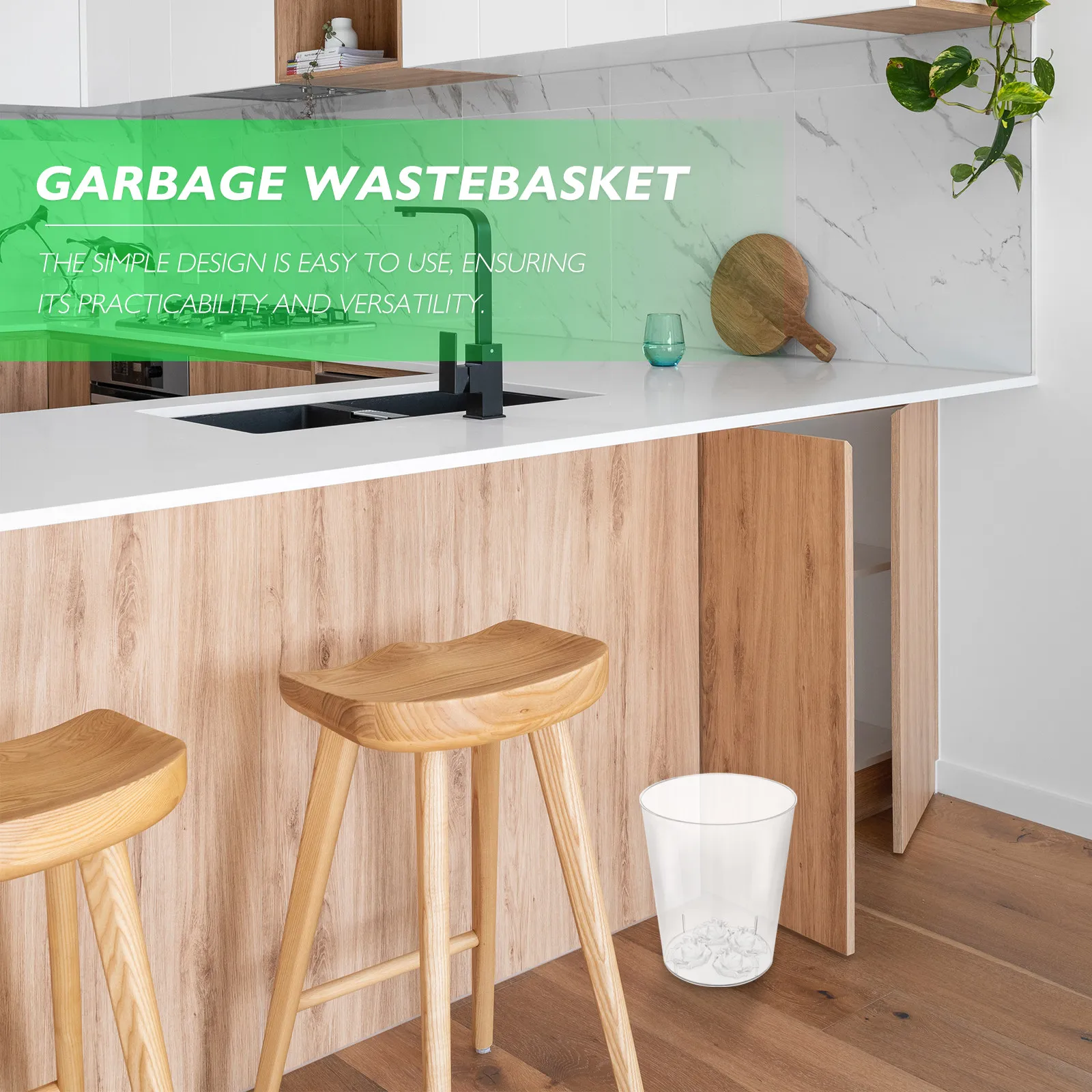 

Simple Transparent Garbage Can Without Lid Pet Material High Capacity Waste Storage Bucket for Bathroom Kitchen Office Bedroom