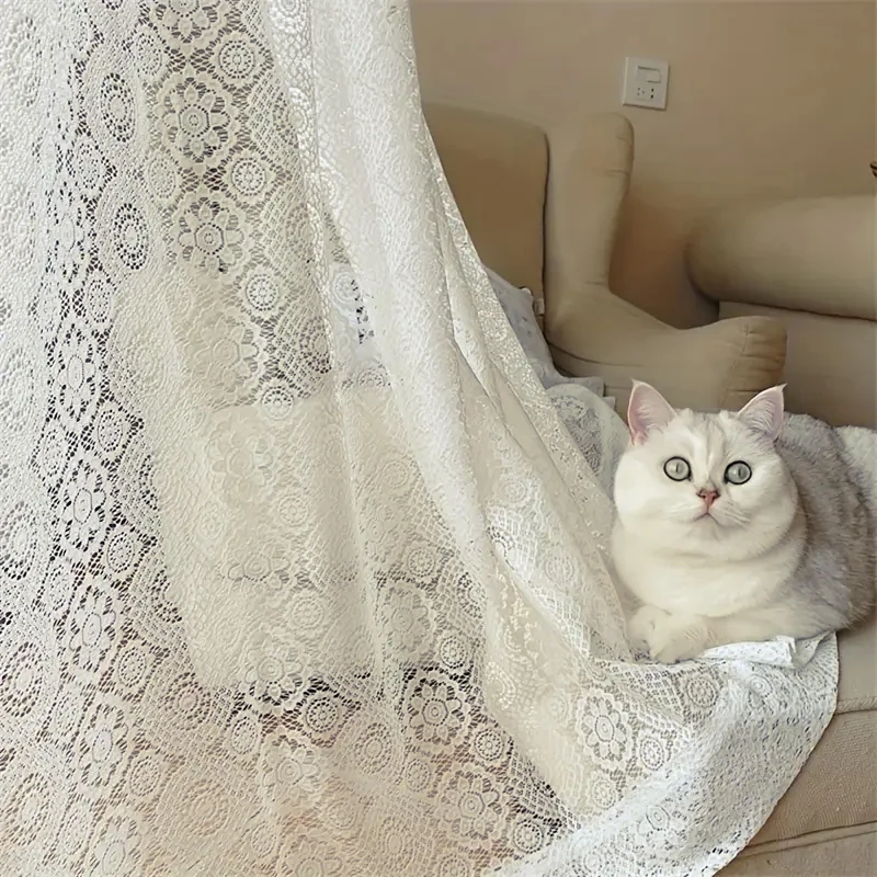 Pannello per tende in pizzo trasparente con ricamo floreale vintage sole - Privacy e filtraggio della luce, lavabile in lavatrice, perfetto per il balcone vivente