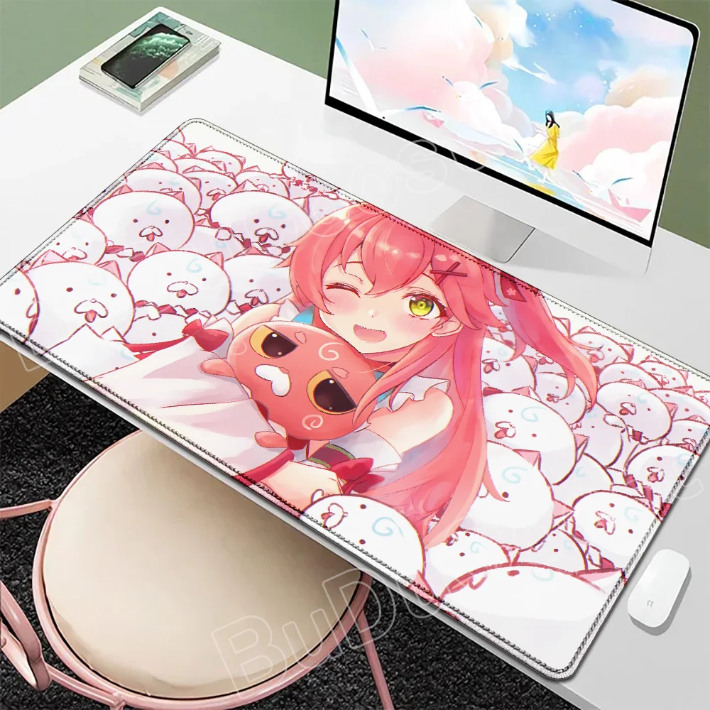 

Kawaii Pink Anime Girl Sakura Miko Mouse Pad Hololive Gaming Natural Rubber Mousepad Large Mousepads Keyboard Carpet Desktop Mat