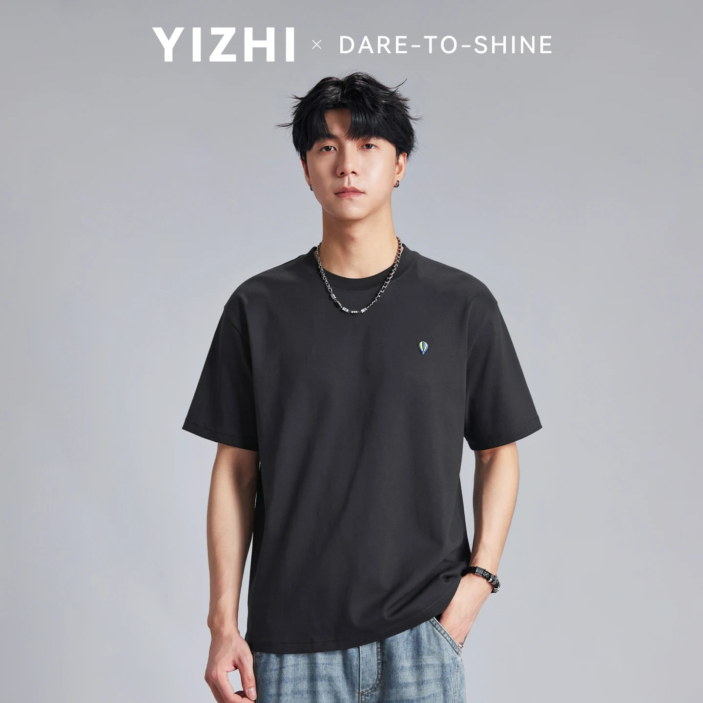 Fashion Men's Hot Air Balloon Embroidery T-shirt 2026 Summer Round Neck Loose Breathable Casual Commuter Short Sleeve Tops