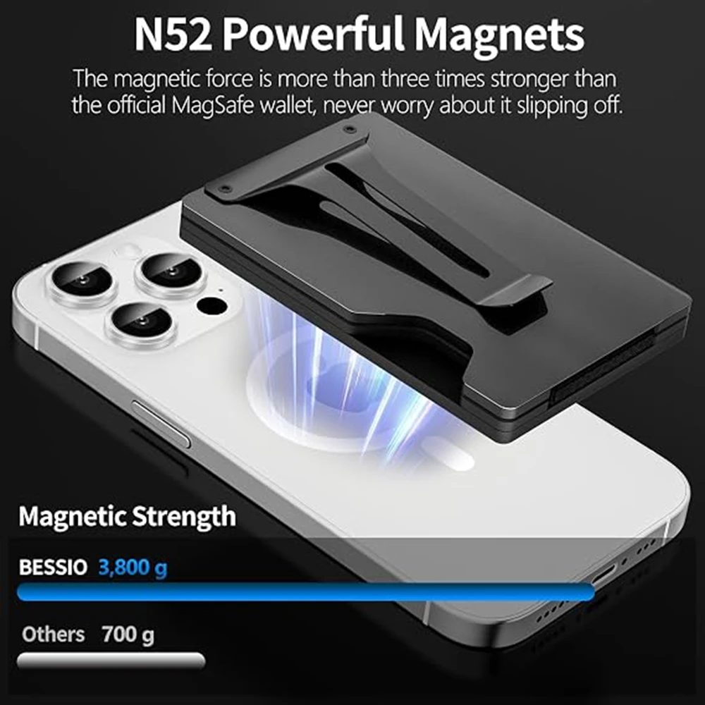 MagSafe Magnetische Metall-Handyhülle mit AirTag-Fach, Kartenhalter, RFID-Blockierung, Geldklammer und Magnetischem Kartenetui für iPhone 12 bis 16 – Detail 2