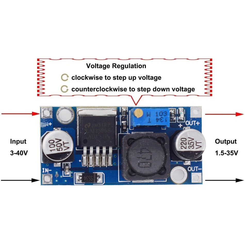 5 حزمة LM2596S محول فرق الجهد تيار مستمر إلى تيار مستمر محول عالية الكفاءة الجهد المنظم 3.0-40 فولت إلى 1.5-35 فولت محول فرق الجهد قابل للتعديل