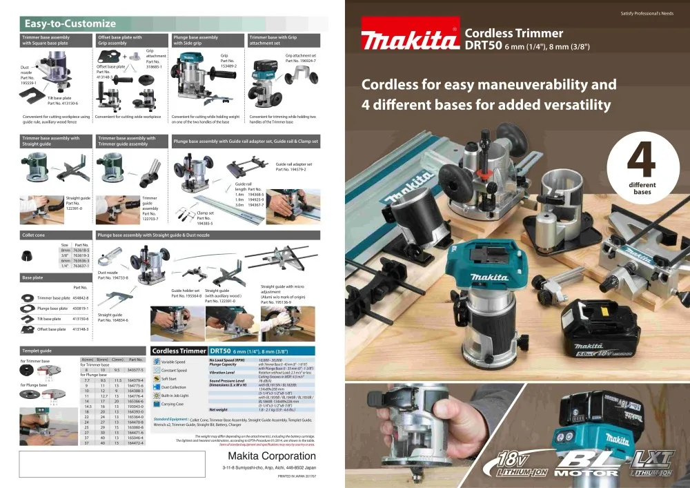 Makita DRT50Z LXT Brushless Cordless Laminate Trimmer 18V Carpenter Lithium Tools DRT50ZJX9 30000RPM Electric Trimmer Woodworker