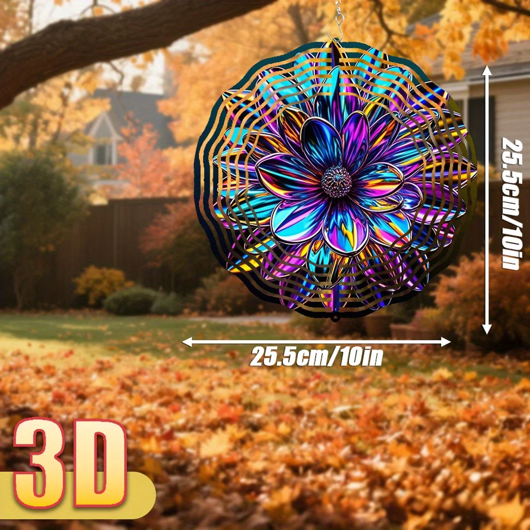 CIFBUY 3D Colorful Metal Flower Wind Chime Spinner with 360 Rotating Hook Durable Outdoor Lawn Hanging Ornament for Garden Patio