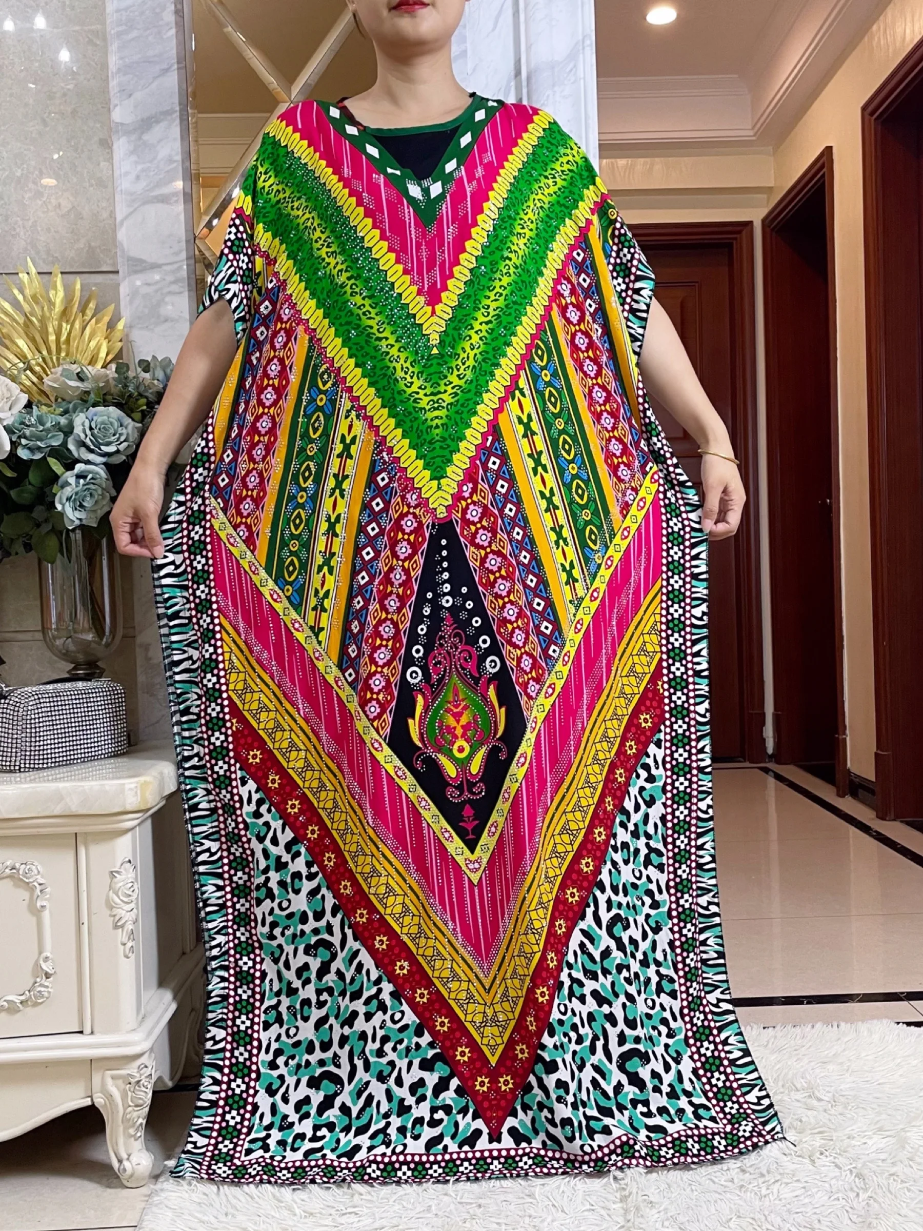 2 Pieces Set 2024 Muslim Women Clothing Diamonds Design Cotton Floral Dashiki Long Dress Abaya Dubai Luxury Islamic Clothing