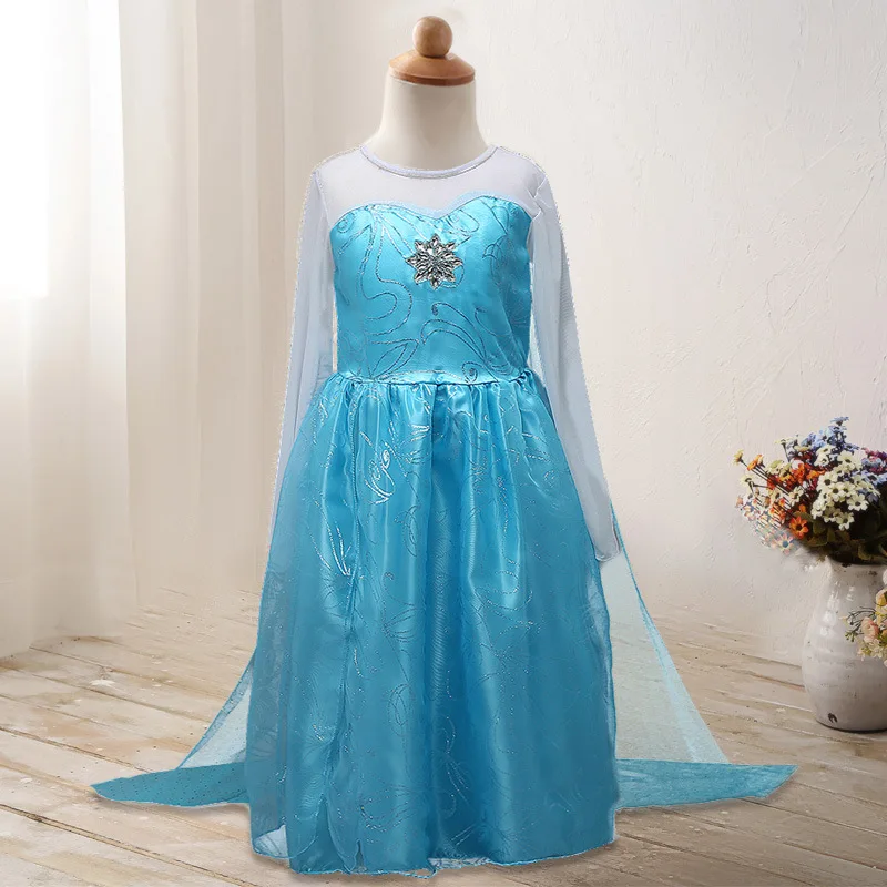 New Elsa Dress Girls Party Vestidos Cosplay Girl Clothing Anna Snow Queen Print Birthday Princess Dress Kids Costume