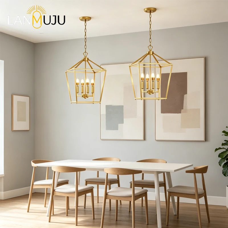 Lampe suspendue créative en forme de cage à oiseaux de style rétro américain, lustre de salle à manger, décoration intérieure, lampe suspendue en fer pour couloir et balcon