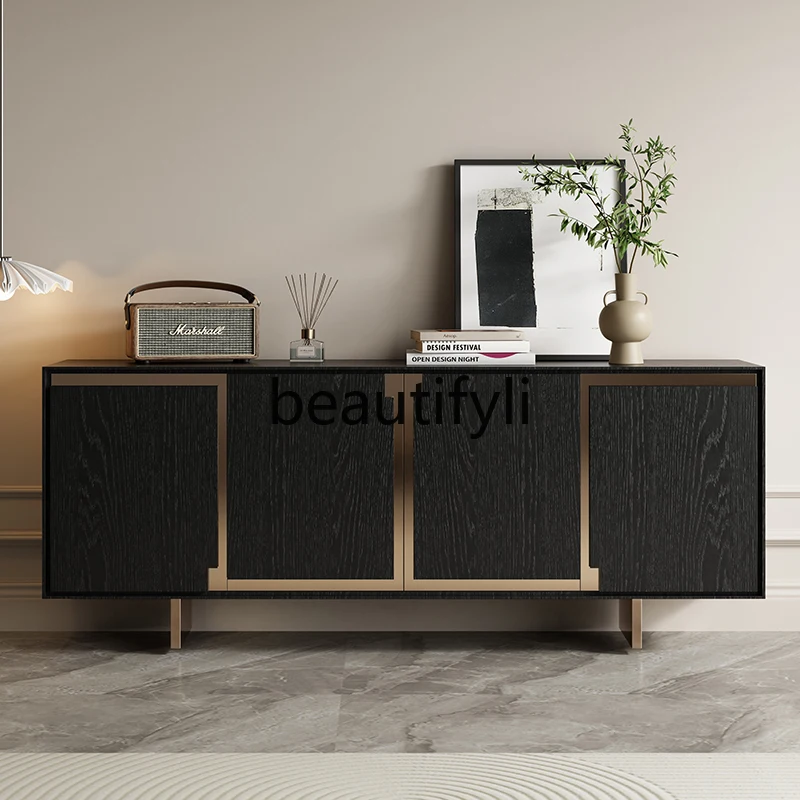 

French minimalist solid wood porch cabinet Italian light luxury living room dining side cabinet integrated home front door shelf