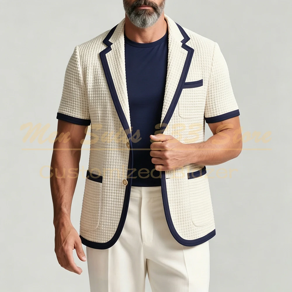 

Elegant Summer Men's Suits Short Sleeve Single Breasted Regular Fit Blazer High Quality 2 Piece Jacket Pants Full Sets Costume